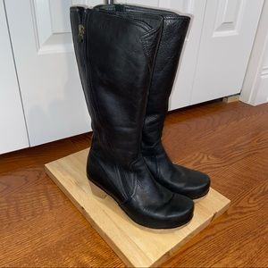 Dansko Martha Black Leather Knee High Clog Boots